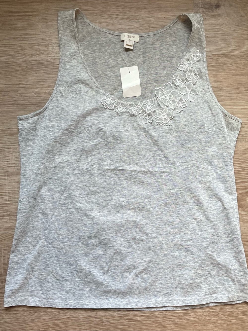 J. Crew Heather Gray Tank with White Floral Applique Size Medium